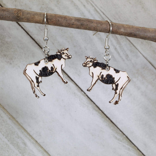 Realistic FFA Cow Wooden Dangle Earrings - - Cate's Concepts, LLC
