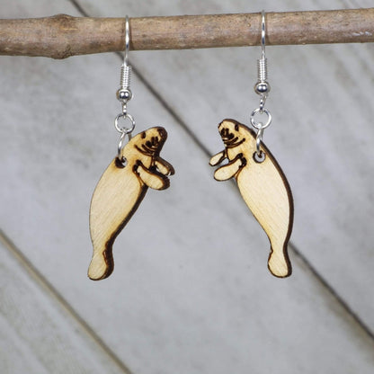 Realistic Manatee Wooden Dangle Earrings - - Cate's Concepts, LLC