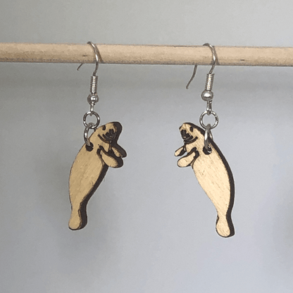 Realistic Manatee Wooden Dangle Earrings - - Cate's Concepts, LLC