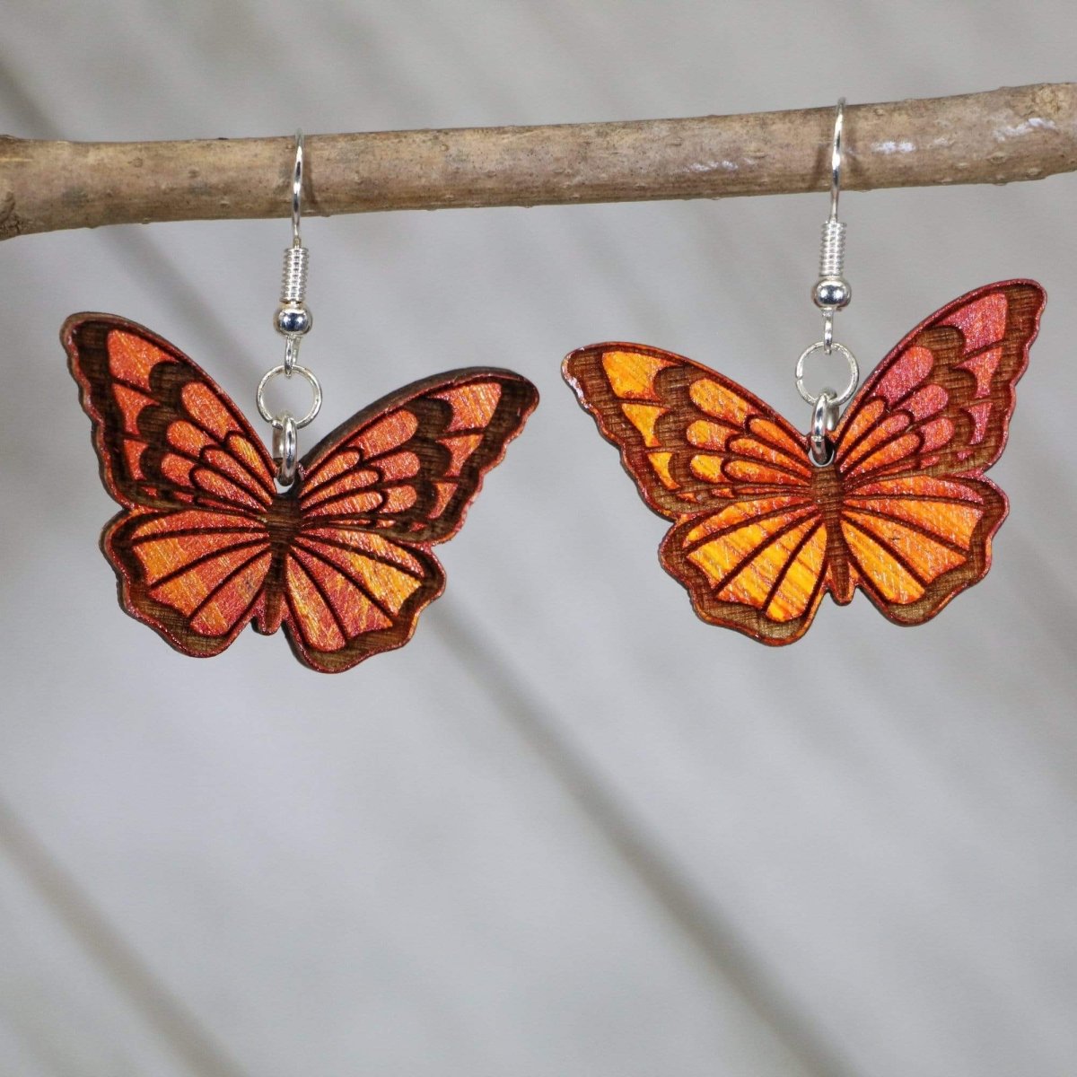 Realistic Monarch Butterfly Wooden Dangle Earrings - Dangle - Cate's Concepts, LLC