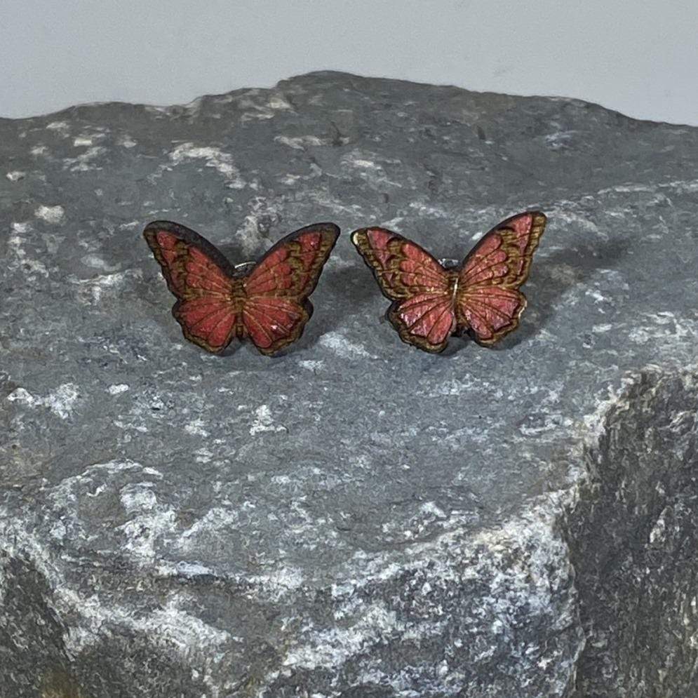 Realistic Monarch Butterfly Wooden Dangle Earrings - Studs - Cate's Concepts, LLC