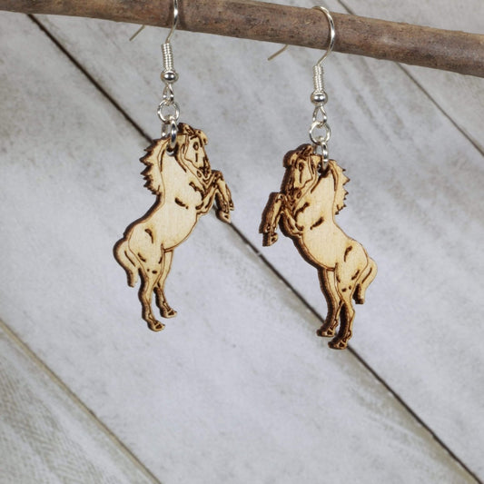 Realistic Mustang Horses Wooden Dangle Earrings - - Cate's Concepts, LLC