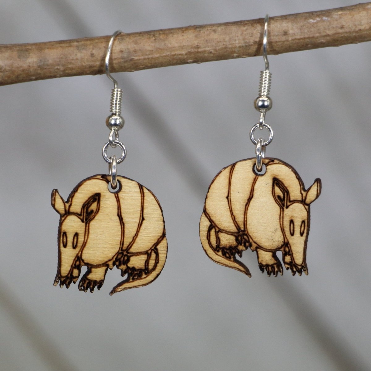 Realistic Texas Armadillo Wooden Dangle Earrings - - Cate's Concepts, LLC