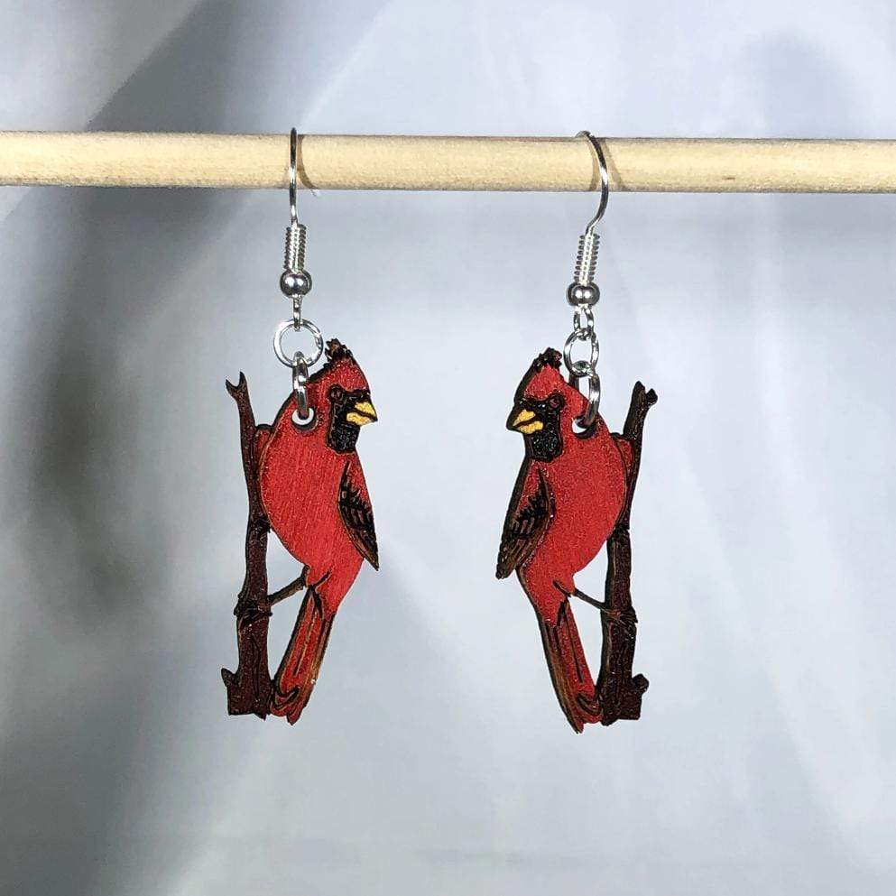 Red Cardinal Wooden Dangle Earrings - - Cate's Concepts, LLC