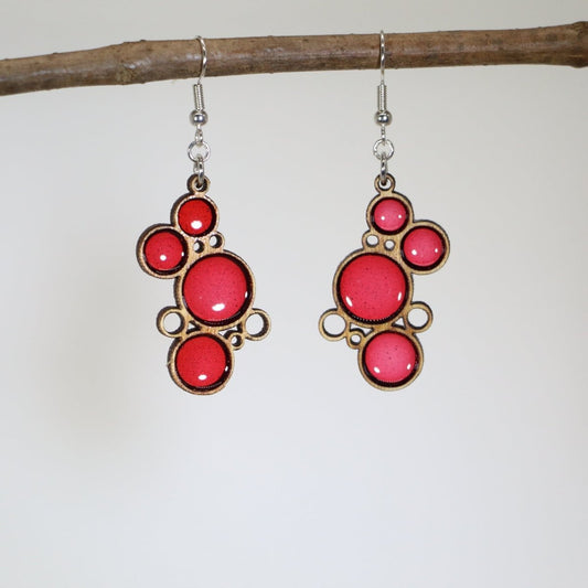 Red Circle Wooden Dangle Earrings - - Cate's Concepts, LLC
