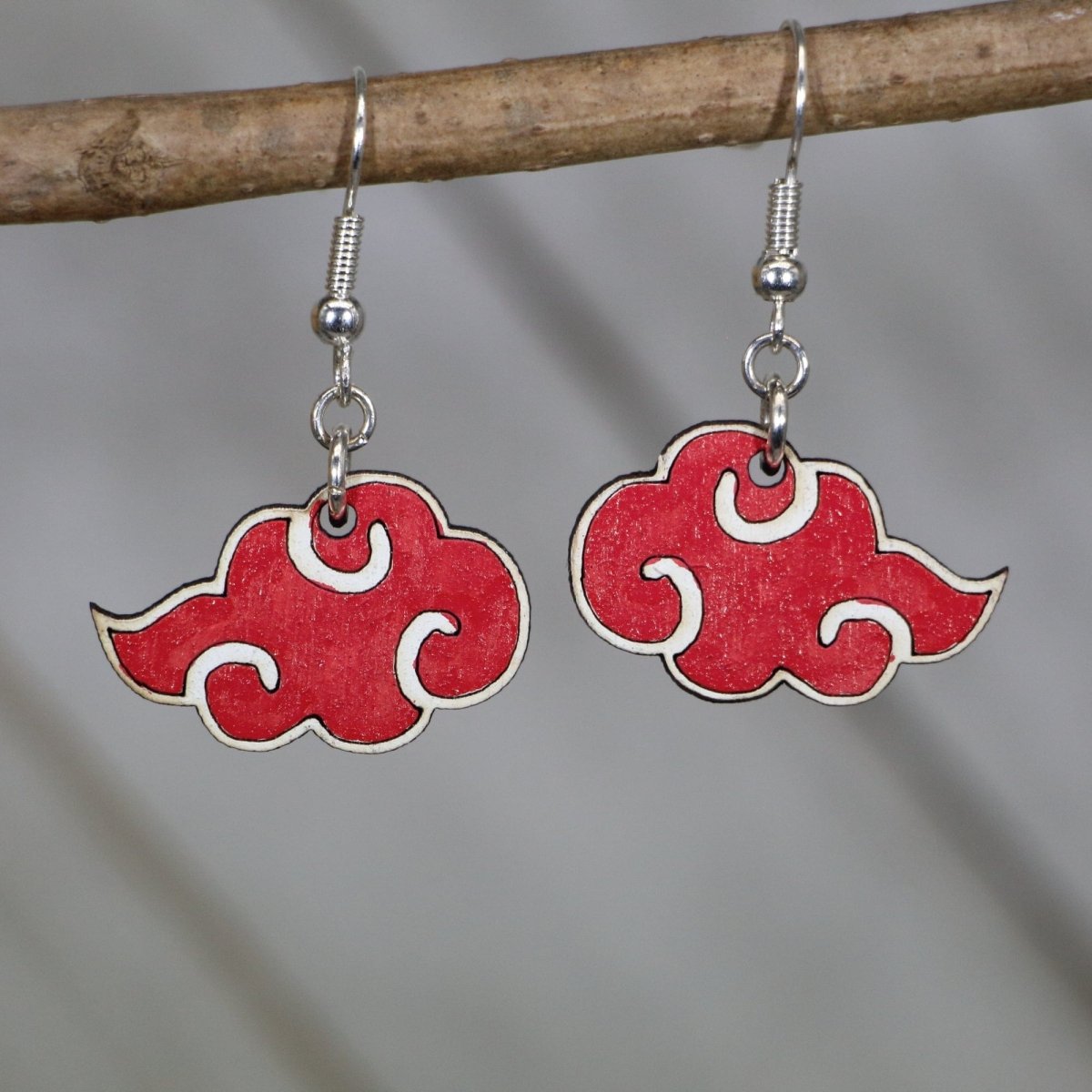 Red Clouds Wooden Dangle Earrings - - Cate's Concepts, LLC