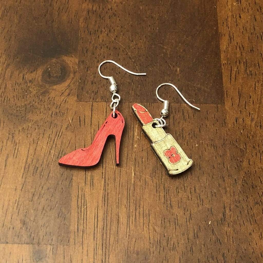 Red High Heel and Lipstick Dangle Earrings - - Cate's Concepts, LLC