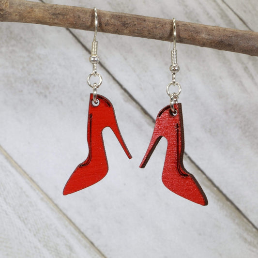 Red High Heels Wooden Dangle Earrings - - Cate's Concepts, LLC