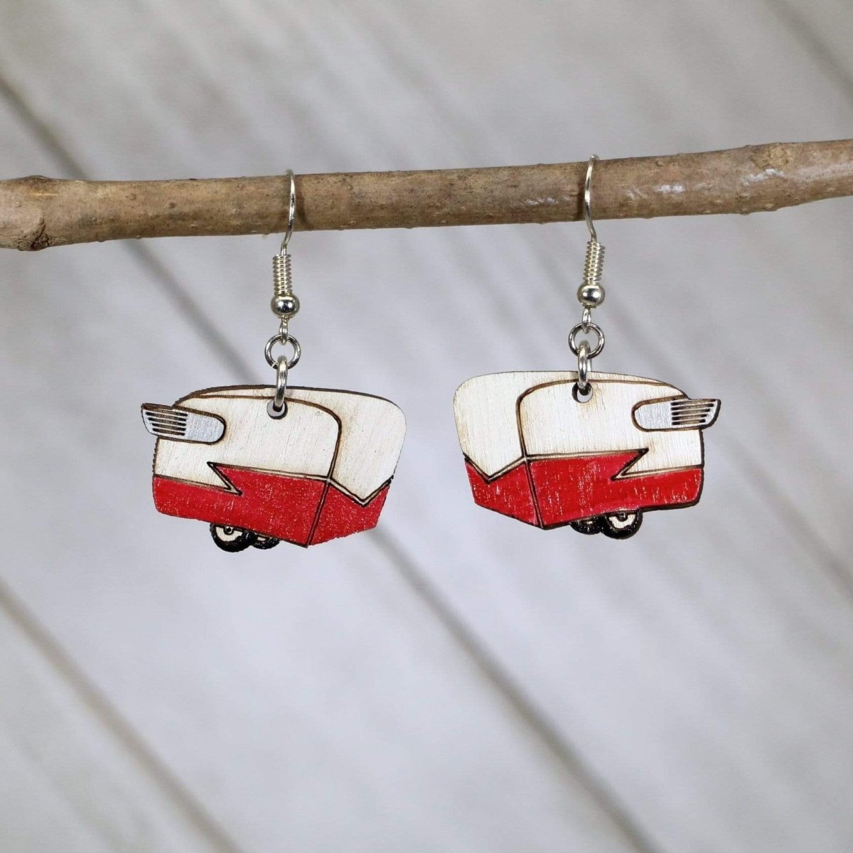 Red Shasta Camper Wooden Dangle Earring - - Cate's Concepts, LLC