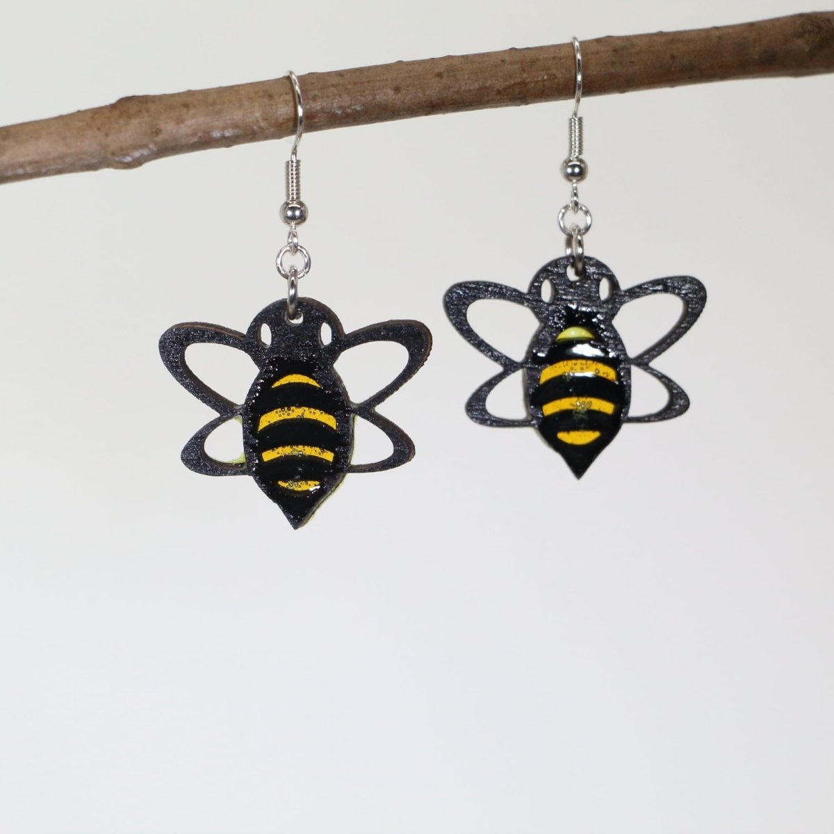 Retro Bee Wooden Dangle Earrings - - Cate's Concepts, LLC