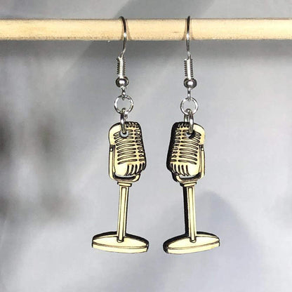 Retro Microphones Dangle Earrings - - Cate's Concepts, LLC