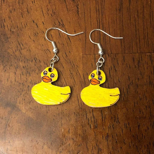 Rubber Duck Wooden Dangle Earrings - - Cate's Concepts, LLC