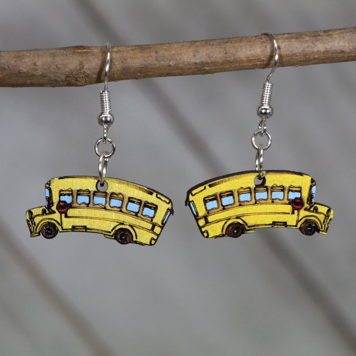 School Bus Wooden Dangle Earrings - - Cate's Concepts, LLC