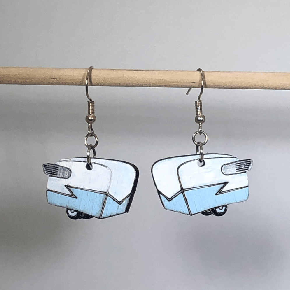 Shasta Campers Wooden Dangle Earrings - Blue - Cate's Concepts, LLC