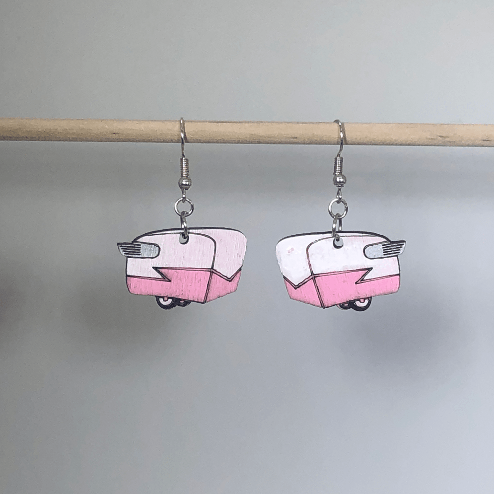 Shasta Campers Wooden Dangle Earrings - Pink - Cate's Concepts, LLC