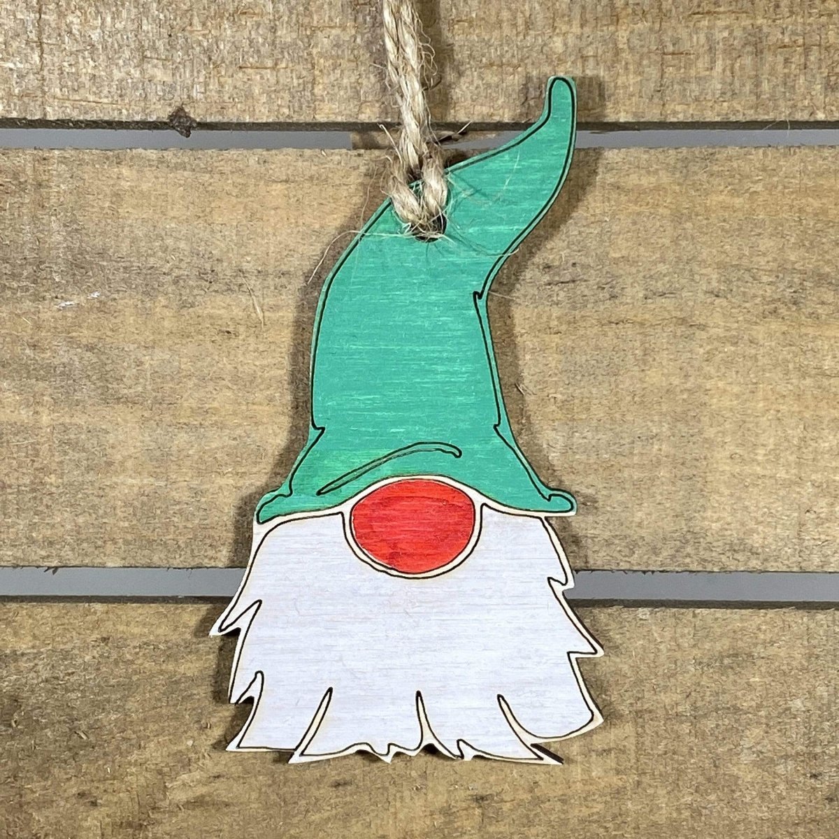 Short Garden Gnome Wooden Christmas Ornament - - Cate's Concepts, LLC