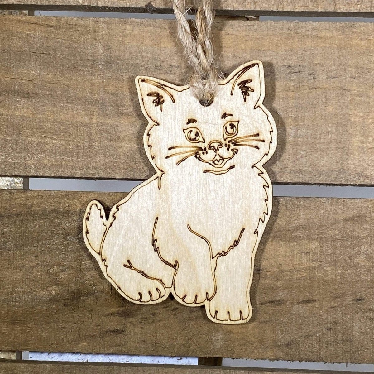 Sitting Cat Wooden Christmas Ornaments - - Cate's Concepts, LLC