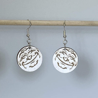 Smiling Moon Wooden Dangle Earrings - - Cate's Concepts, LLC