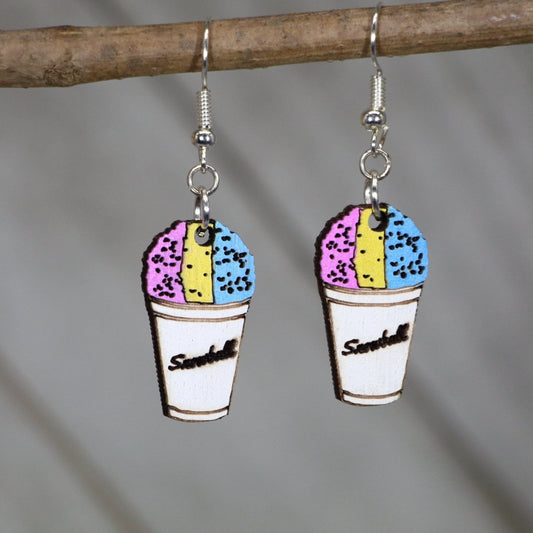 SnowBall or Snowcone Wooden Dangle Earrings - - Cate's Concepts, LLC