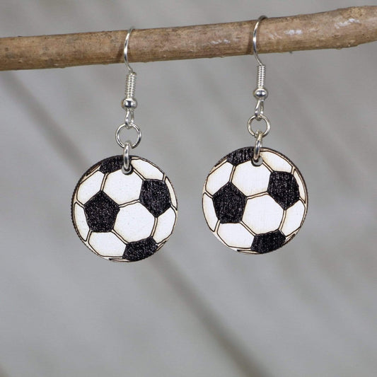 Soccer Ball Wooden Dangle Earrings - Dangle - Cate's Concepts, LLC