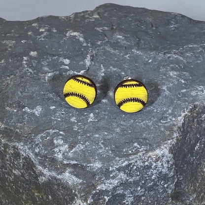 Softball Dangle Wooden Dangle Earrings - Studs - Cate's Concepts, LLC