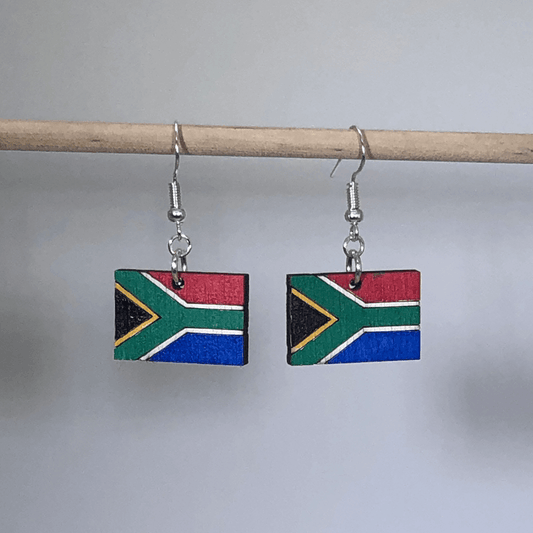 South African Flag Wooden Dangle Earrings - - Cate's Concepts, LLC