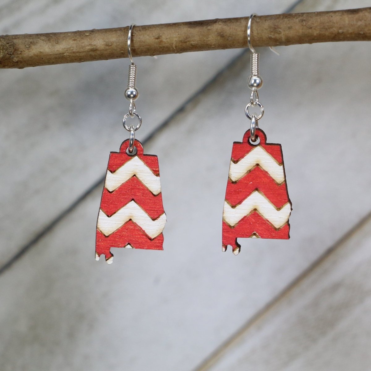 Southern Alabama Charm Chevron Wooden Earrings - Red / White - Cate's Concepts, LLC