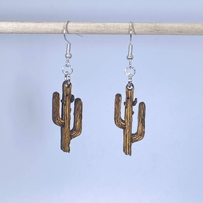 Southwestern Saguaro Cactus Wooden Dangle Earrings - - Cate's Concepts, LLC