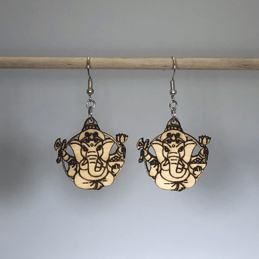 Spiritual Ganesh Hindu Wooden Earrings - - Cate's Concepts, LLC