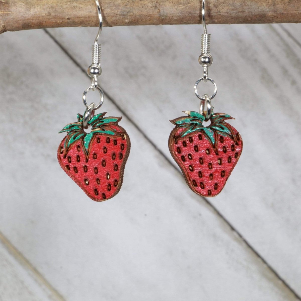 Strawberry Wooden Dangle Earrings - Dangle - Cate's Concepts, LLC