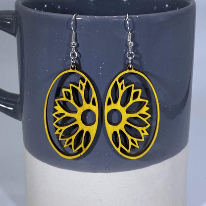 Sunflower Cutout Wooden Dangle Earrings - - Cate's Concepts, LLC