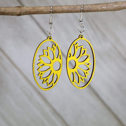 Sunflower Cutout Wooden Dangle Earrings - - Cate's Concepts, LLC