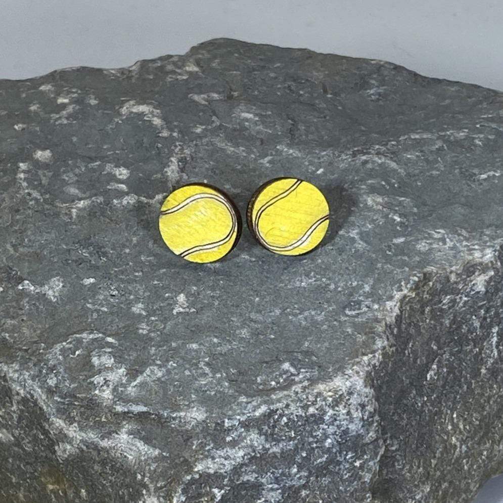 Tennis Ball Wooden Dangle Earrings - Studs - Cate's Concepts, LLC