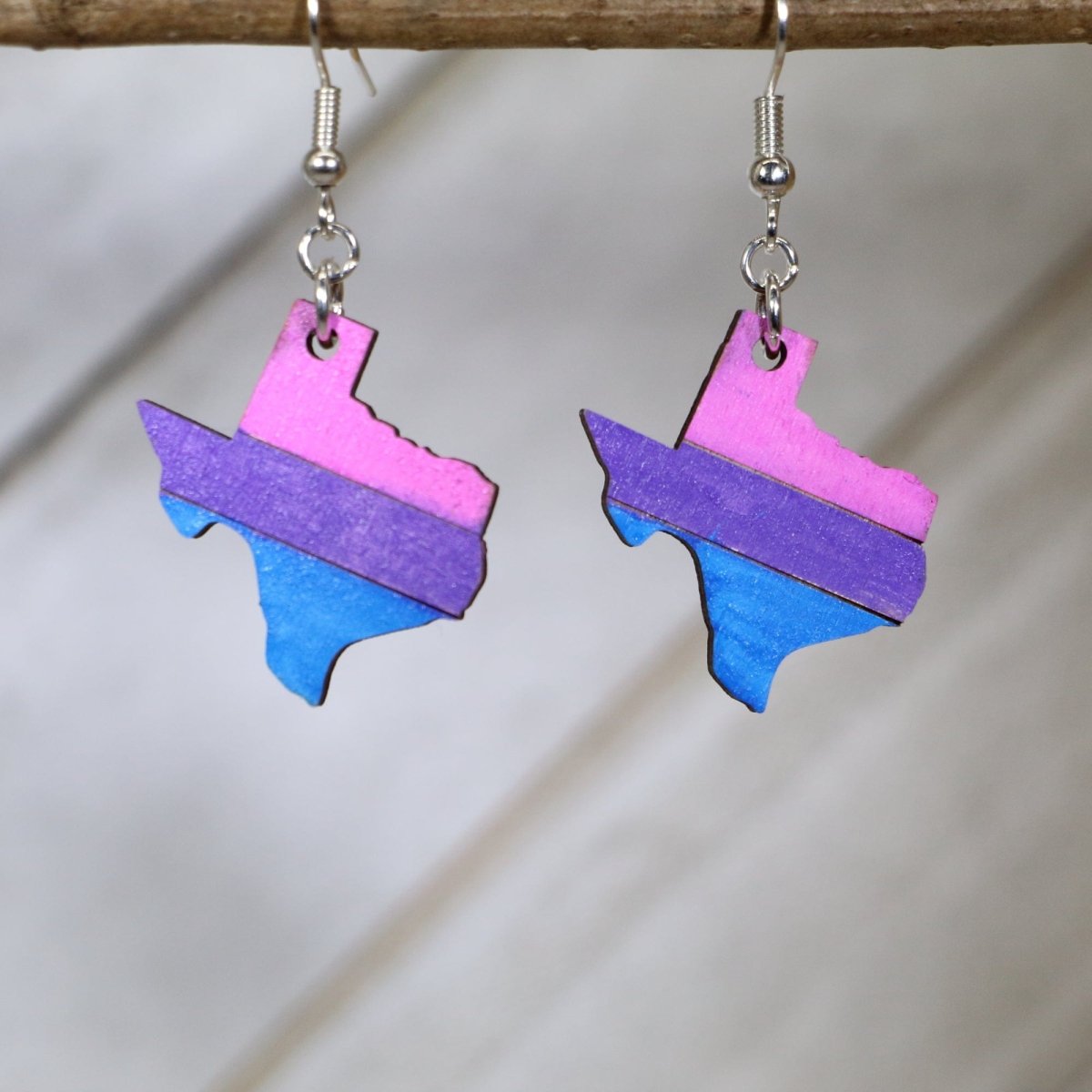 Texas LGBTQ+ Bi Wooden Dangling Earrings - - Cate's Concepts, LLC