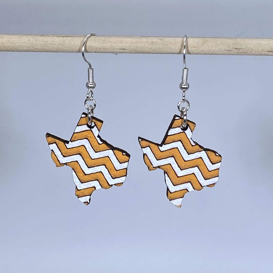 Texas Orange and White Chevron Wooden Dangle Earrings - Dangle - Cate's Concepts, LLC