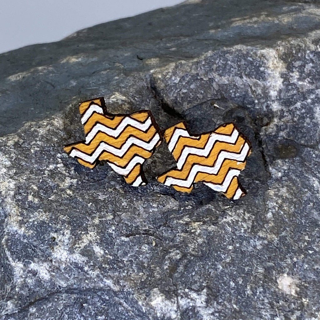 Texas Orange and White Chevron Wooden Dangle Earrings - stud - Cate's Concepts, LLC
