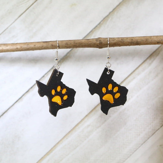 Texas Paw Print Wooden Dangle Earring - - Cate's Concepts, LLC