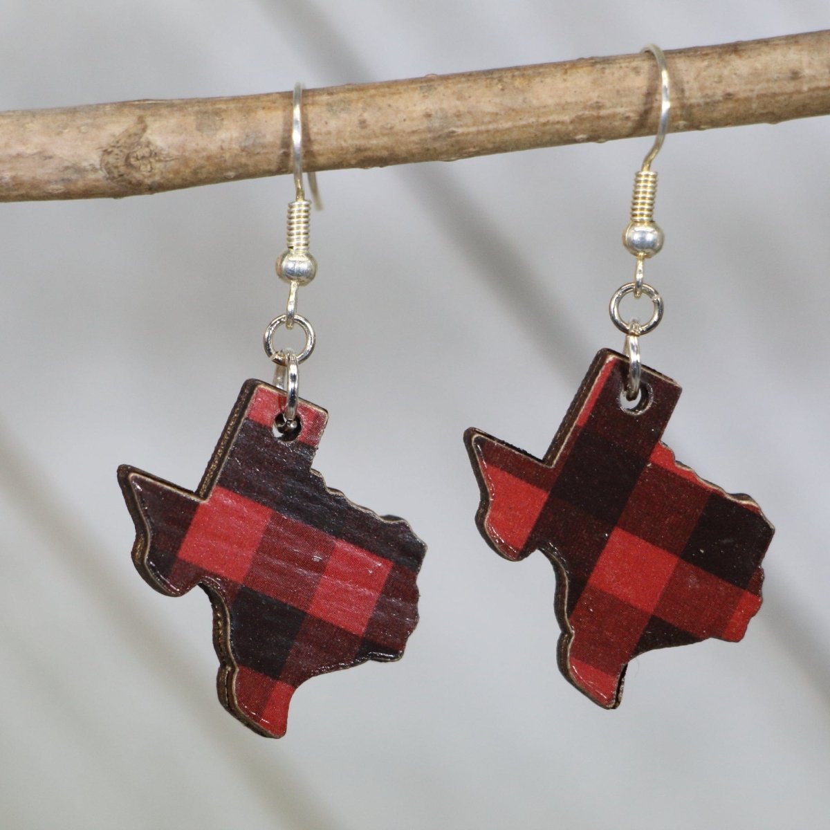 Texas State Buffalo Plaid Wooden Dangle Earrings - - Cate's Concepts, LLC