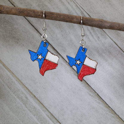 Texas State Flag Wooden Dangle Earrings - - Cate's Concepts, LLC