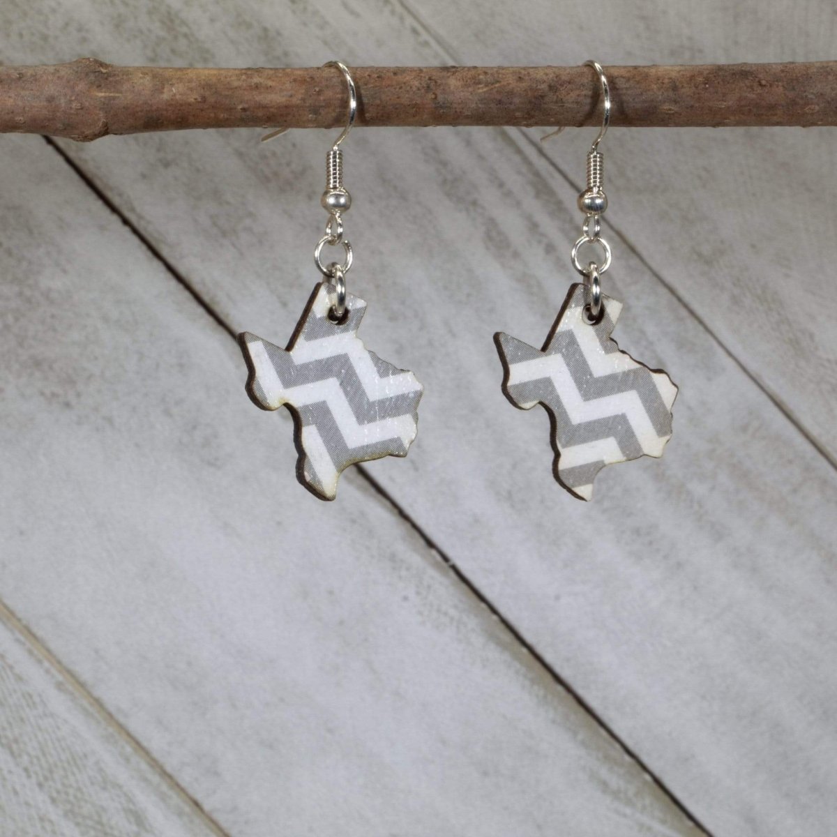 Texas State Wooden Dangle Earrings - Chevron - Cate's Concepts, LLC