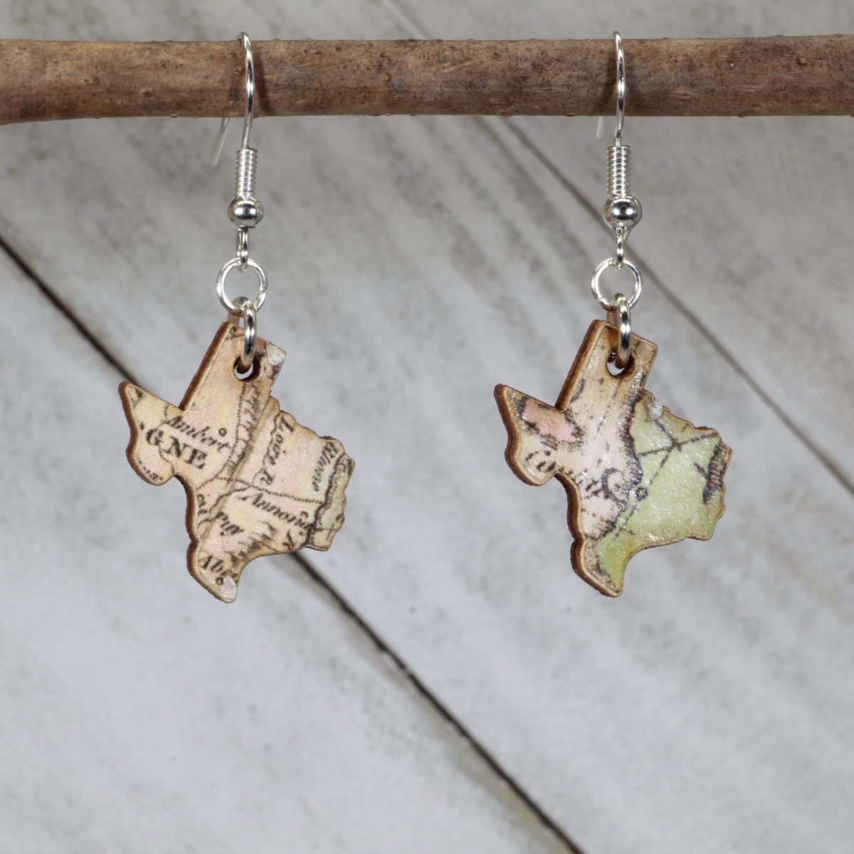 Texas State Wooden Dangle Earrings - Map - Cate's Concepts, LLC