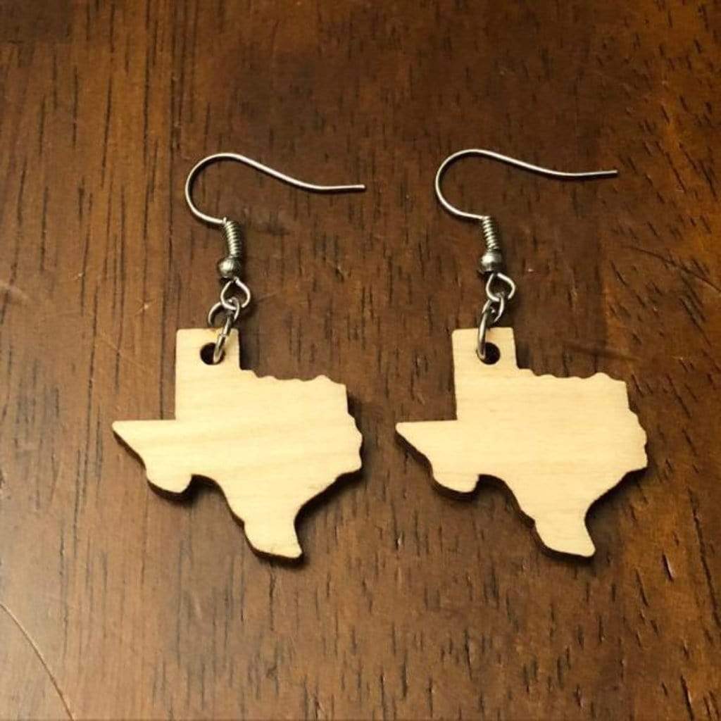 Texas State Wooden Dangle Earrings - Plain - Cate's Concepts, LLC