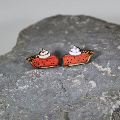 Thanksgiving Pumpkin Pie Wooden Dangle Earrings - Stud - Cate's Concepts, LLC