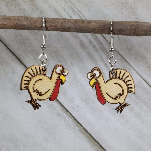 Thanksgiving Turkey Wooden Dangle Earrings (Sir Gobble A lot) - - Cate's Concepts, LLC
