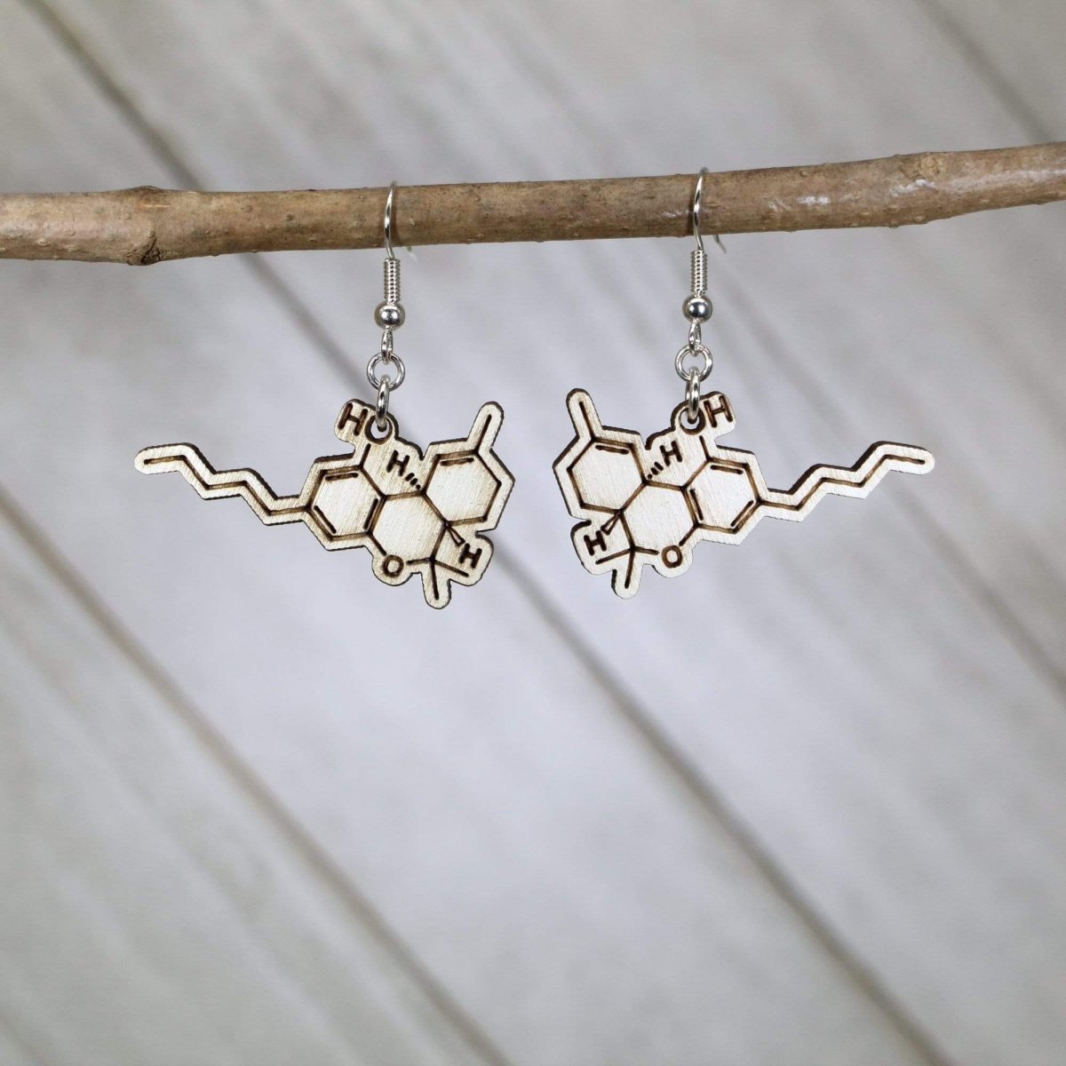 THC Chemical Compound Wooden Dangle Earrings - - Cate's Concepts, LLC