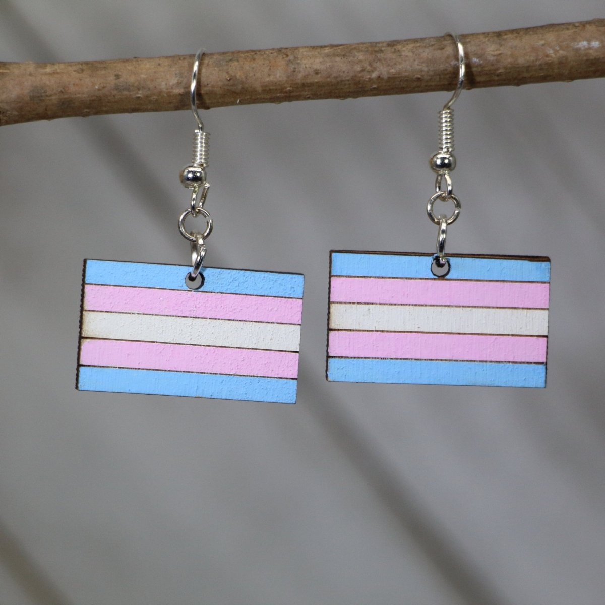 Trans Flag Wooden Dangle Earrings - - Cate's Concepts, LLC