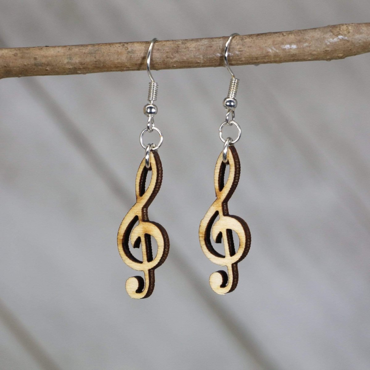Treble Clef Wooden Dangle Earrings - - Cate's Concepts, LLC