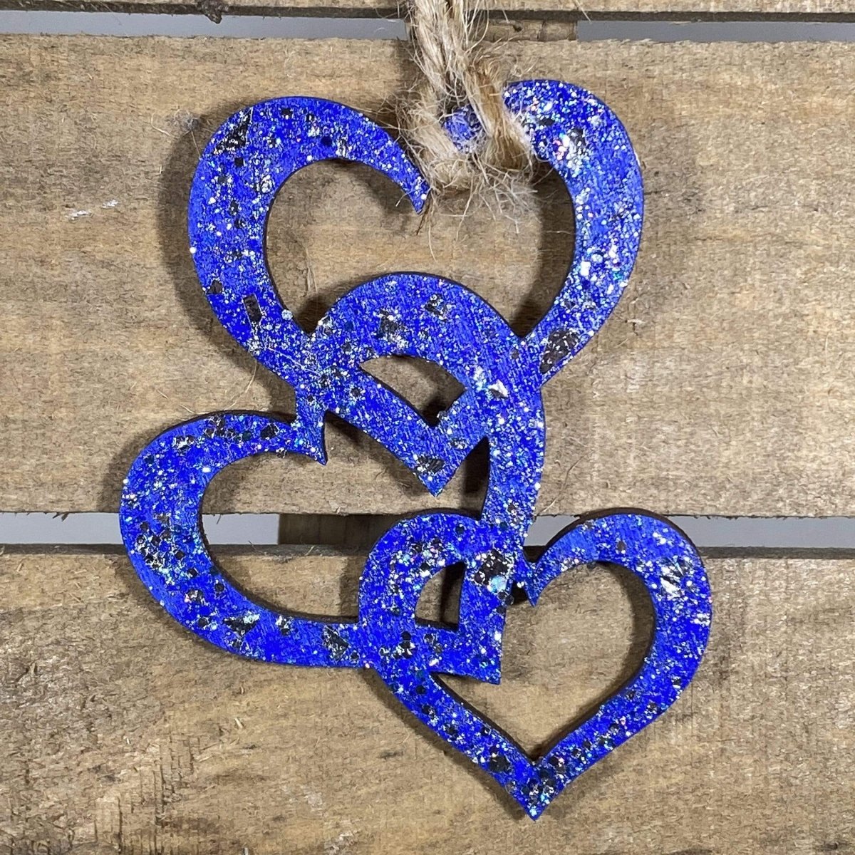 Triple Heart Christmas Wooden Ornaments - Blue - Cate's Concepts, LLC