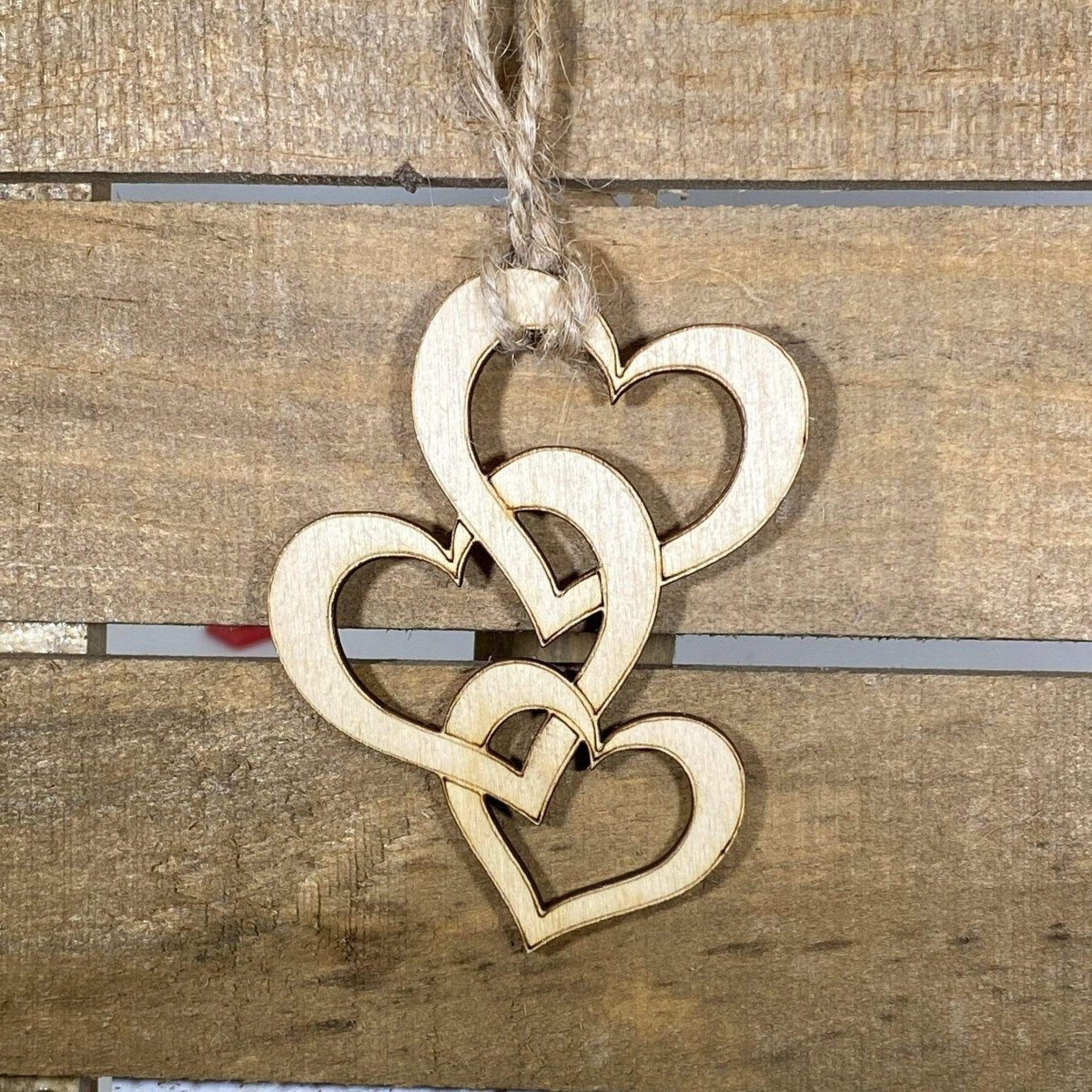 Triple Heart Christmas Wooden Ornaments - Unpainted - Cate's Concepts, LLC