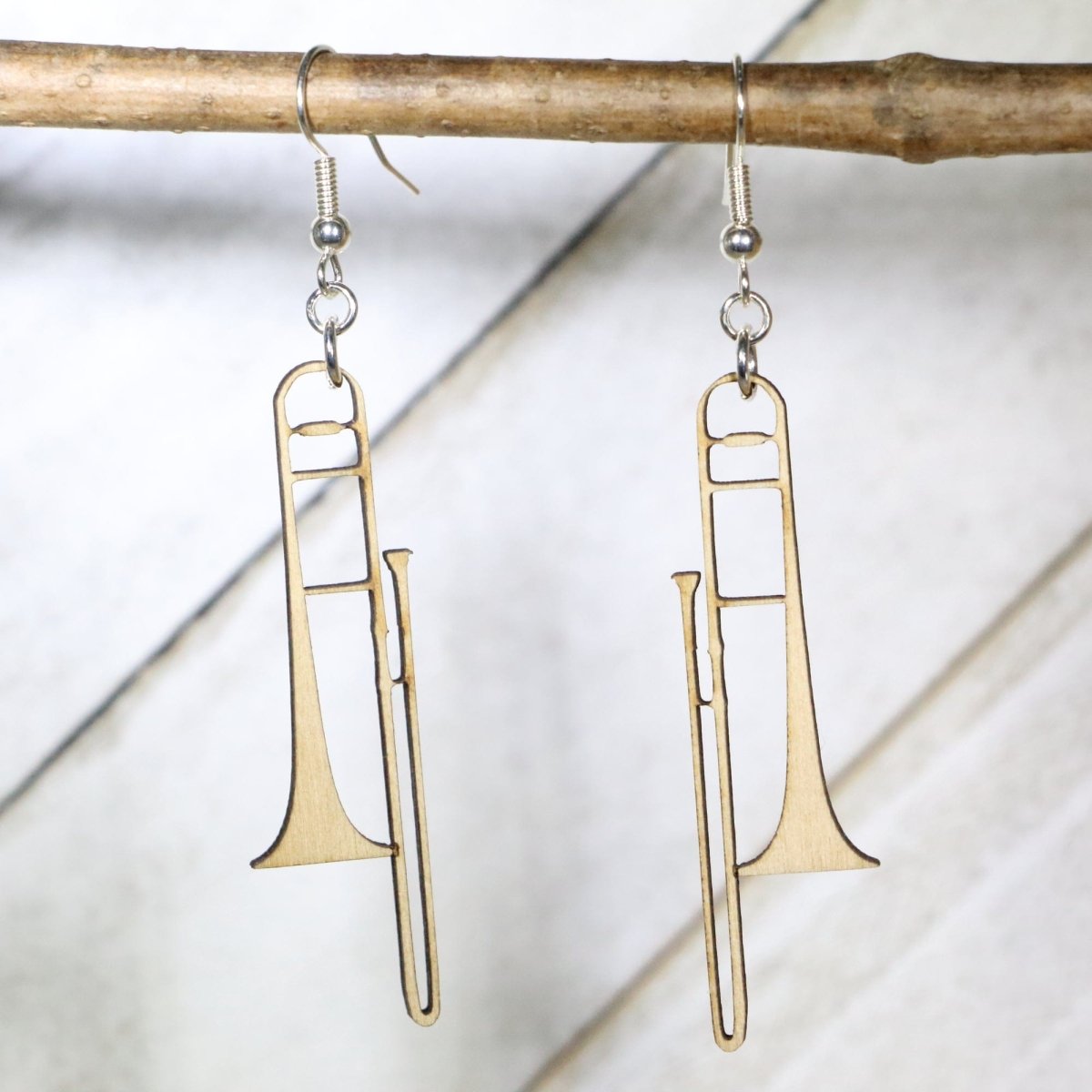 Trombone Wooden Dangle Earring - - Cate's Concepts, LLC